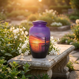 Urna Funeraria de Aluminio Hecha a Mano para Cenizas Humanas |   Diseño pintado del faro del atardecer |   Urna Conmemorativa para Cremación de Adultos |   Tamaño Personalizado - Product Image 5