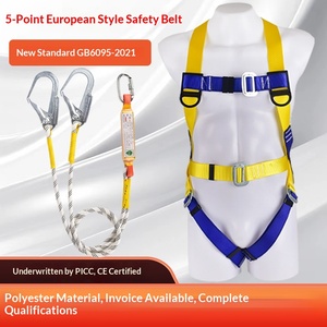 Five-point full-body safety belt High-altitude work anti-fall safety belt European-style double <b>large</b> hook buffer safety belt - Product Image 1