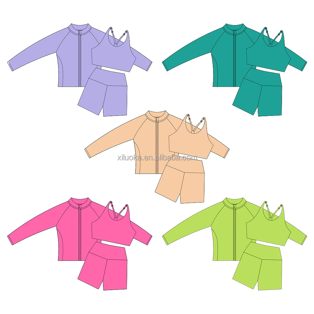 3-Piece Kids Yoga Sports Set Zip-Up Jacket, Tank Top & Biker Shorts For Girls Fitness And Cycling Workout Outfit