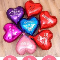 Ballon personnalisé avec logo et lettrage, ballon en aluminium en forme de cœur de 18 pouces pour la publicité, la décoration de scène de remise de diplôme