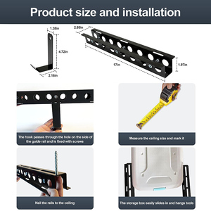 JH-Mech-Système de rail de rangement pour <span class=keywords><strong>3</strong></span> bacs de garage de type T avec 6 crochets amovibles et <span class=keywords><strong>4</strong></span> paquets d'étagères de plafond robustes - Product Image 2