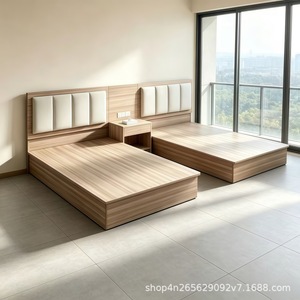 Modern Panel Bed Rectangle Hotel Bedroom <b>Set</b> Contemporary Design With Integrated Nightstands And Storage - Product Image 3