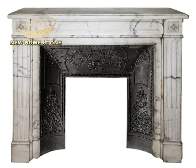 Elegant stone fireplace mantel Italian marble fireplace with rosette in Arabescato marble