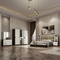 DAVINI Ensemble de lit de chambre à coucher moderne effet miroir pour villa, en MDF/bois, avec tête de lit éclairée et rangement réglable, taille spéciale 1,8 m