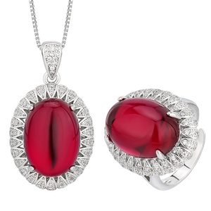 Wholesale Eco-friendly Copper Oval Cut 13*18mm Blood Red Cubic Zirconia Smooth Necklace and Ring Set Vintage Jewelry Set - Product Image 1