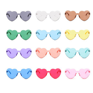 Lunettes en forme de coeur pour femmes verres teintés clairs colorés <span class=keywords><strong>rouge</strong></span> rose jaune nuances monture sans monture pour accessoires de voyage <span class=keywords><strong>Halloween</strong></span> - Product Image 3