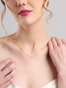 Collier chaîne en topaze bleue dorée avec pierre facettée, maillons dorés, bijoux minimalistes élégants pour femmes - Product Image 6