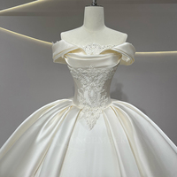 Robe de mariée Jancember JFH70 minimaliste en satin doux, épaules dénudées, style empire