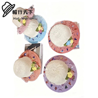 Gorro de Protección Solar para Niñas, Elegante, con Decoración de Encaje Floral, de Poliéster/Algodón, Transpirable, para Playa, Aire Libre y Fiestas
