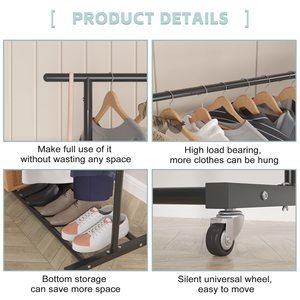 Organisateur de vêtements à double tige de style industriel avec roulettes pour suspendre des vêtements dans <span class=keywords><strong>le</strong></span> salon - Product Image 5