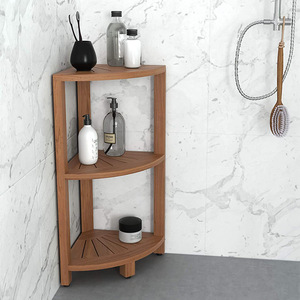 Solid Wood Corner <b>Shelf</b> 3 Tier <b>Standing</b> Bathroom Storage Rack Wood Grain Color Durable - Product Image 1