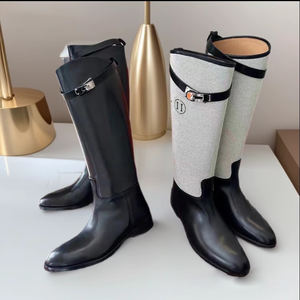 महिलाओं के जूते घुटने के उच्च फ्लैट वाली निचली एड़ी के जूते - Product Image 4