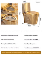 WC monobloc en céramique de style européen, doré, à chasse siphonique, économie d'eau, toilettes de luxe pour salle de bain moderne