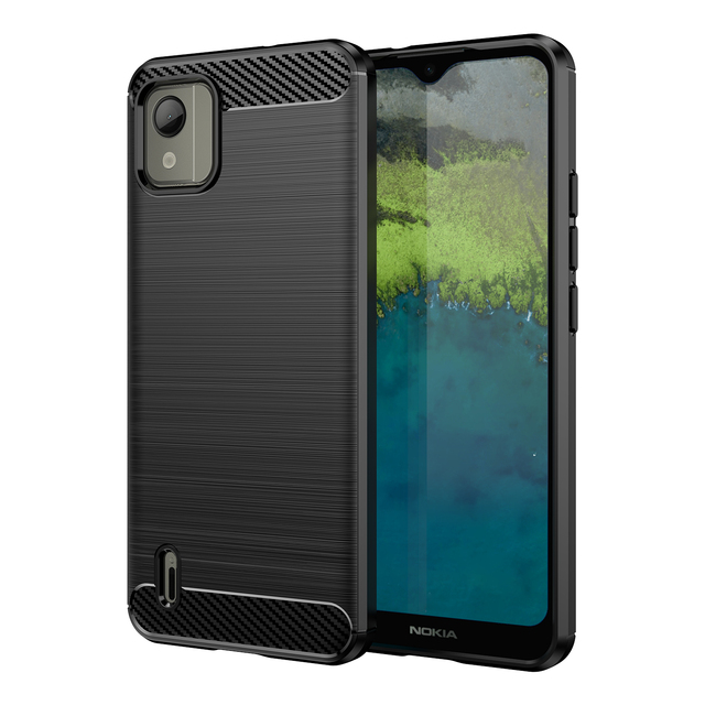 Carbon Fiber Shockproof Soft TPU Back Cover Mobile Phone Case for Nokia C300 C110