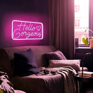 Insegne al Neon 'Hello Gorgeous' Dimmerabili Alimentate via USB Luci al Neon LED Rosa per Camera da Letto Ragazze Trucco Addio al Nubilato Festa <span class=keywords><strong>di</strong></span> Compleanno - Product Image 4