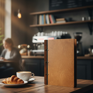 Tùy Chỉnh Nhà Hàng Thanh Rượu Uống Bằng Gỗ Gỗ Menu Bìa Chủ Da Cocktail Chủ Thẻ Uống Folio - Product Image 3