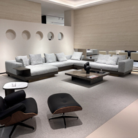 Canapé modulaire en tissu en forme de L moderne avec chaise longue et table d'appoint, rembourrage en éponge écologique, pour appartement et hôtel