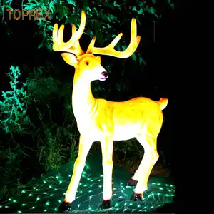 تمثال الغزلان التجارية عيد الميلاد 3D الألياف الزجاجية ضوء النحت الحيوان لحديقة حديقة الحيوان