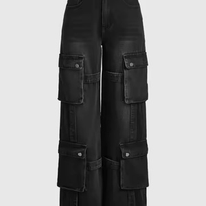 Nouveau Jean d'été tendance pour femme, jean cargo ample en coton délavé à l'acide avec plusieurs poches, style streetwear personnalisé pour filles - Product Image 4