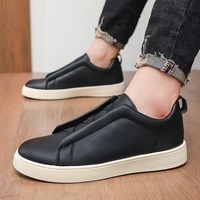 Sepatu Pria Kulit PU Model Rendah Bertali, Sepatu Flat untuk Skateboard dan Mengemudi, Sneakers Pria