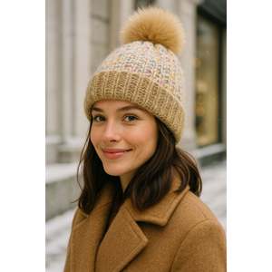 Gorro de lana con pompón color camel para mujer BERE1142 - BERE1142-CAMEL - Product Image 2