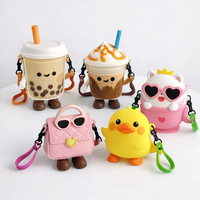 Mini sac à main 3D Kawaii en silicone, motif canard et chat, porte-monnaie, porte-clés, étui pour écouteurs, logo personnalisé, vente en gros