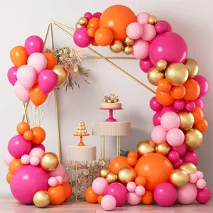 JYAO 124 adet pembe turuncu balon çelenk kemer kiti doğum günü düğün dekorasyon için lateks balonlar