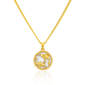 Collar con Colgante Redondo Dorado de Acero Inoxidable HB504 Trend, con Dije de Circonita del Zodiaco, Chapado en Oro de 18K PVD, Joyería de Moda - Product Image 6