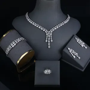 High Quality Luxury Bling CZ Zircon 4-piece Jewellery Set Tarnish Free Fashion Party Wedding Bridal Jewelry Sets
