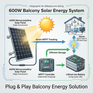 Système de stockage d'énergie <span class=keywords><strong>solaire</strong></span> pour balcon 600W, kit ESS domestique, module PV monocristallin avec batterie au plomb-acide MPPT TUV pour - Product Image 4