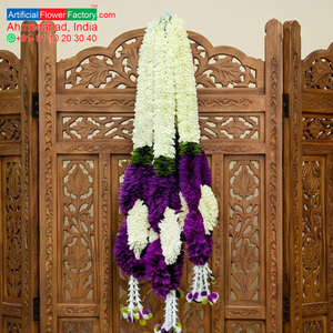 Artificial Flower Garland Purple <b>White</b> Floral <b>Hanging</b> Decoration for Wedding Mandap Temple Pooja Festival Home Entrance Decor - Product Image 5