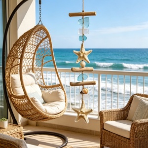 Ornement mural en <span class=keywords><strong>bois</strong></span> flotté, étoile de mer, verre marin et coquillages, style nautique côtier, pendentif pour fenêtre et porte, décoration pour la maison et la salle de bain - Product Image 6