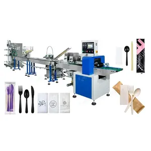 Machine d'emballage automatique en plastique, serviette, cuillère, fourchette, couteau, couverts en plastique, 120 pièces
