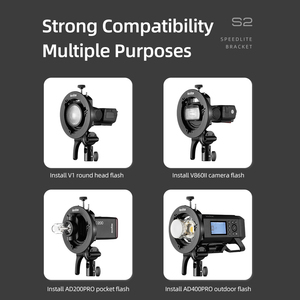 Godox S2 Bowens Gắn Đèn Flash S-Loại Chủ Khung Giá Cho Godox V1 V860II AD200 AD400PRO Speedlite Flash Snoot <span class=keywords><strong>Softbox</strong></span> - Product Image 4