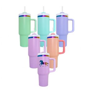 Custom LogoDouble Walled Stainless Steel H2.0 <b>Macaron</b> Engraved 40Oz Powder Coated Rainbow Plated Tumbler - Product Image 1