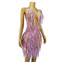 Novance Y4630 Shopping livraison directe rose paillettes discothèque scène Performance tenue strass gland licou robe de danse de salon