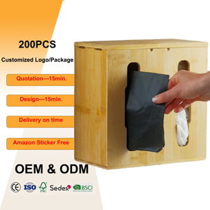 Distributeur de sacs poubelles en bambou écologique, organisateur de sacs à provisions pour armoire de cuisine, <span class=keywords><strong>sous</strong></span> évier, rangement de tiroir - Product Image 1