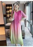 Robe plissée style Miyake pour femme, nouvelle collection été, imprimée, à manches courtes, col unique, coupe ajustée, élégante