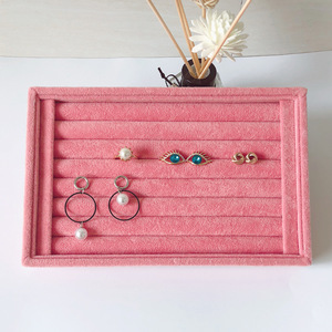 Small Size Plush Jewelry <strong>Ring</strong> Tray 7 Slots Grey Frosted Velvet <strong>Ring</strong> Tray Black PU Leather Jewelry Selection <strong>Plate</strong> - Product Image 2