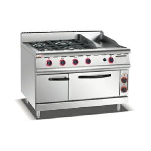 Professional Kitchen Solutions Commercial Stainless Steel Gas 4 Burners Stove Combined Grill Griddle And Oven For Food Service