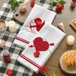 แถบสีแดงกามเทพลูกศรรักหัวใจเป็นของฉันวันวาเลนไทน์บ้านครัวจานอบแห้งผ้าขนหนู