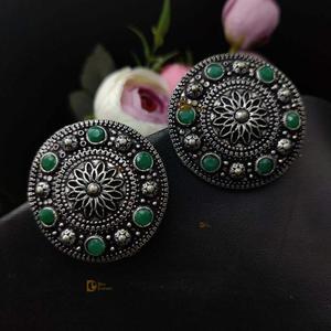 Round Shape <b>Oxidized</b> Stud Earrings for Girls for Casual Party Wear for Women Handmade Bulk Product - Product Image 3