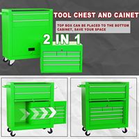 GD Coffre à outils roulant vert à 8 tiroirs Chariot à outils en métal Mécanisme de verrouillage supérieur détachable 6 crochets Doublure pour atelier de garage
