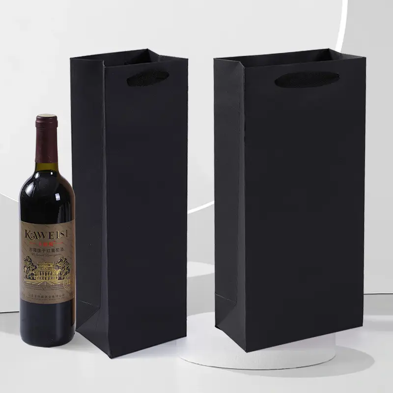 맞춤형 로고 하이 퀄리티 맞춤형 크래프트 종이 와인 병 선물 포장 종이 가방 선물 캐리어 가방
