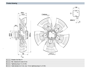 Ventilador axial de CA de 560 mm ebm-papst A4D560-AQ01-02 para ventilación industrial y sistemas de torres de enfriamiento HVAC - Product Image 2