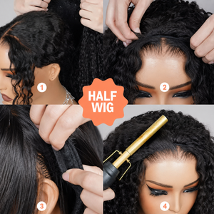 Perruque 3-en-1 mi-longue en cheveux humains, <span class=keywords><strong>afro</strong></span> crépu bouclé, avec cordon de serrage, sans colle, à clipser, fabriquée à la machine, pour femmes noires, vente en gros - Product Image 3
