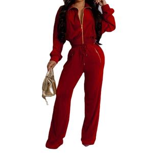 Women's Long Sleeve Lapel Zipper Cardigan Long <b>Pants</b> Casual Two Piece Set Fashion - Product Image 1