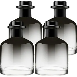 High quality 200ml Glass Diffuser Bottles in Black Intermediate Color with Black Cork Stopper