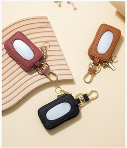 Nouvel étui à clés de voiture en cuir véritable minimaliste pour femmes, porte-clés universel, mini pochette de rangement pour clés - Product Image 3