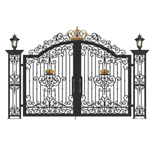 Portail moderne en fer forgé français, portail décoratif en métal pour cour avant, finition noire, portail d'entrée extérieur sécurisé pour villa - Product Image 2